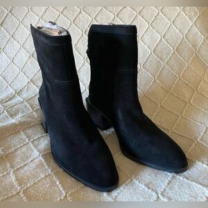 Vince Camuto Black Suede Mid-Calf Block Heel Boots